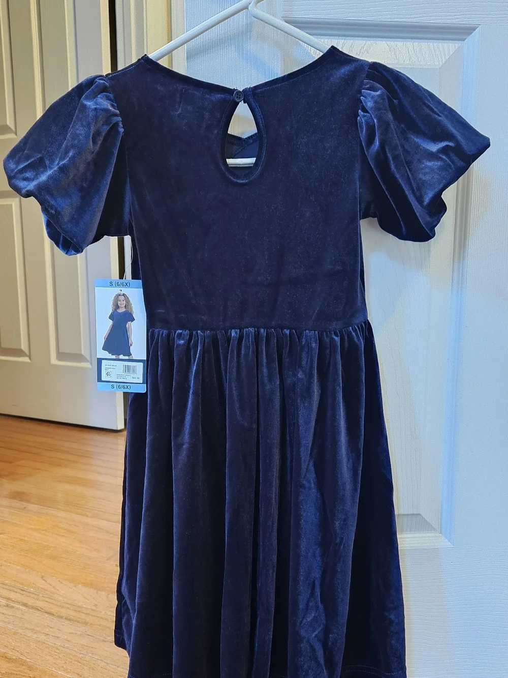 Lands' End Girls' Velvet Dark Blue Bow-Detail Dress